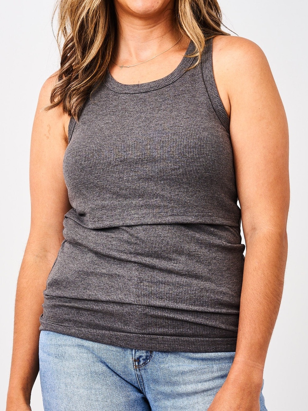 Latched Mama Ribbed Nursing Tank Top Charcoal Gray Breastfeeding Pumping S #25